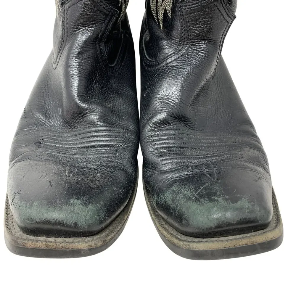 Ariat Heritage Western Cowboy Boots Black Leather Embroidered Square Toe 11D